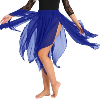 Freebily Women's Chiffon Belly Dance Side Split Lightweight Handkerchief Maxi Skirt Performance Costume Blue One Size