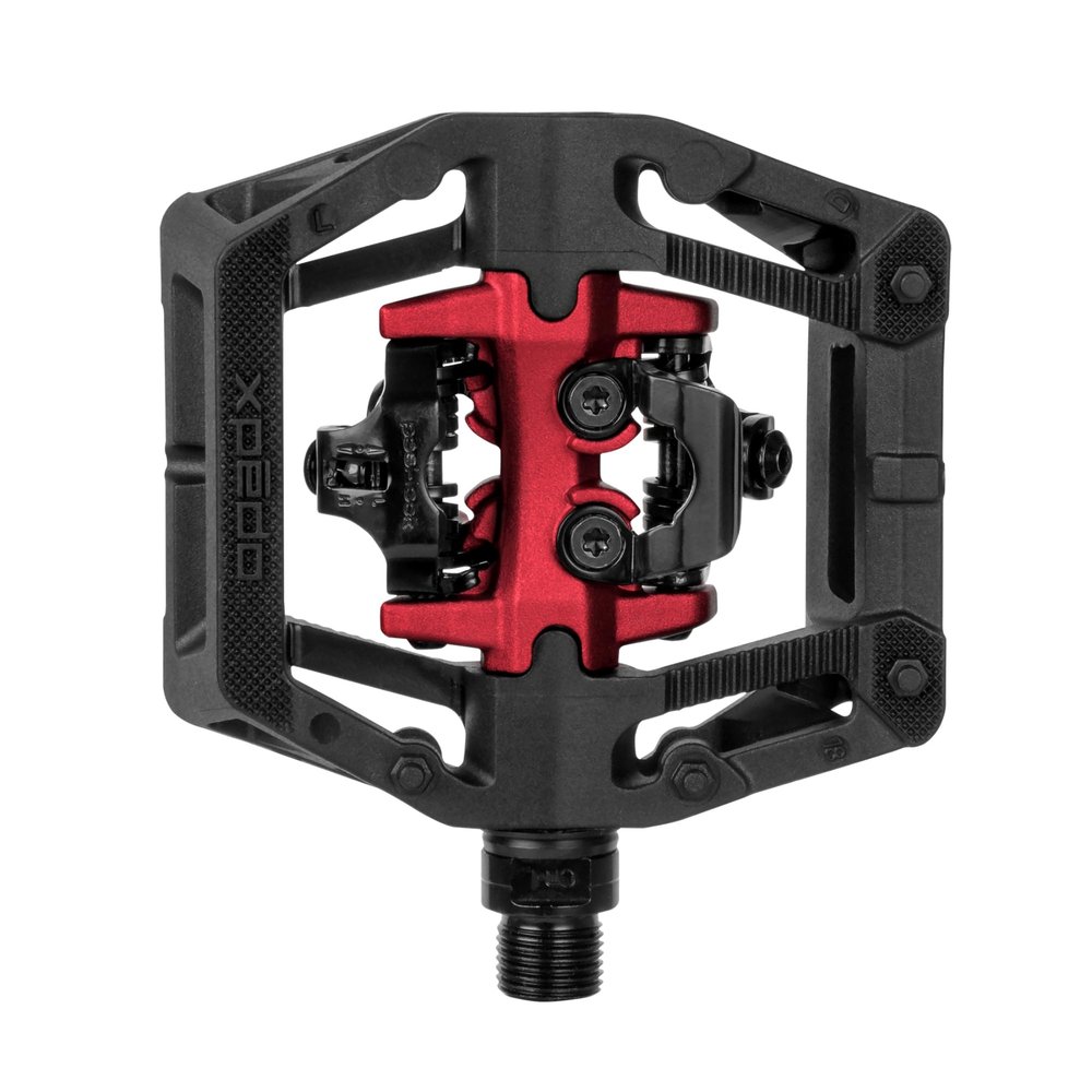 XPEDO GFX Neo Clipless Bicycling Pedals | Nylon Body, Cromoly Spindle, 3 Sealed Bearings, 16 Co-Molded Pins, 6 Float | MTB Trail/Enduro | Black/Red