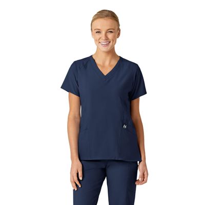 Wink Scrubs for Women, W123, Stylized Vneck Tops with 5 Pockets Navy
