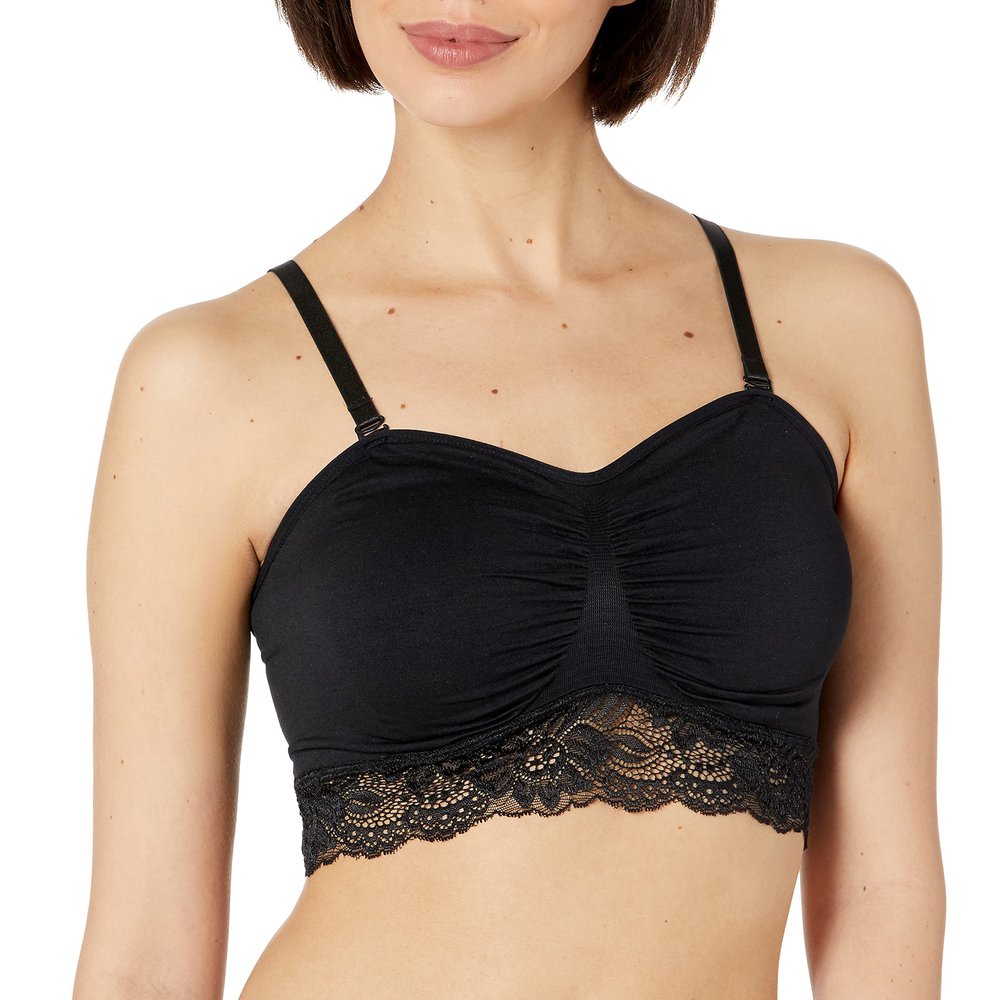 Ahh By Rhonda Shear Women's Seamless Lace Bra with Removable Straps, Black,Medium
