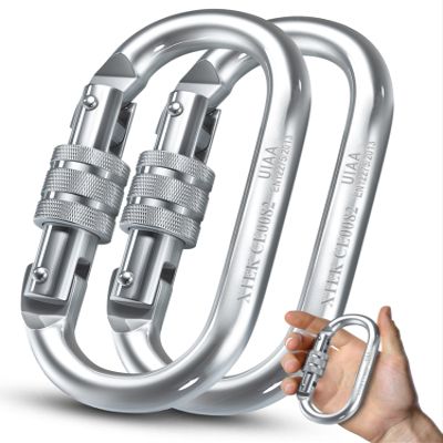 25kN Climbing Carabiner  UIAA CE Rated 5620LB  Heavy Duty Twist Locking Carabiner Clip - Industrial Strength Large Steel Oval Caribeaner - Rock Climbing Caribeener Clips for Rigging, Ropes