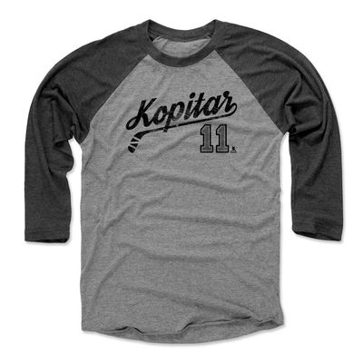500 LEVEL Anze Kopitar Tee Shirt (Baseball Tee, XXX-Large, Black/Heather Gray) - Los Angeles Raglan Tee - Anze Kopitar Script K