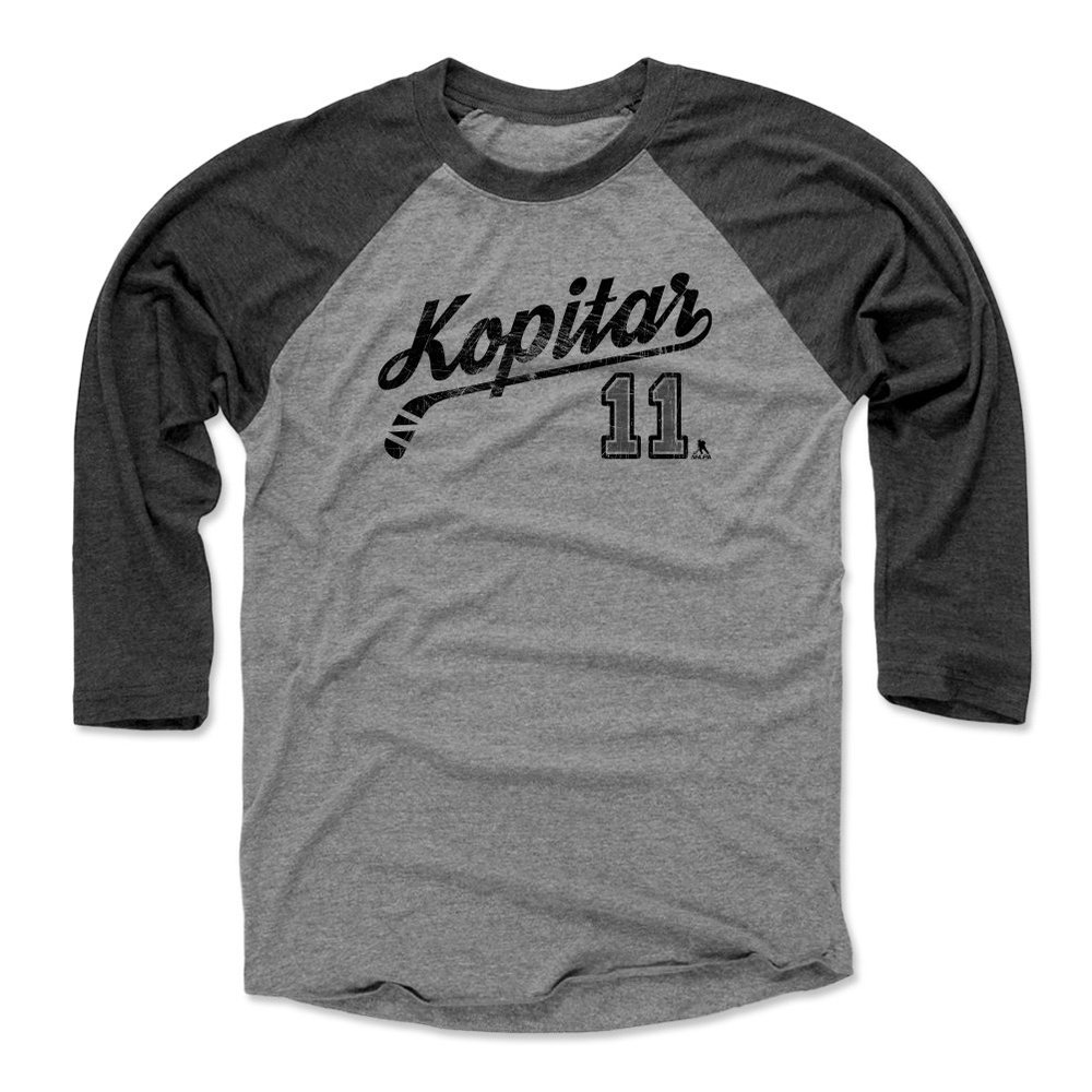 500 LEVEL Anze Kopitar Tee Shirt (Baseball Tee, XXX-Large, Black/Heather Gray) - Los Angeles Raglan Tee - Anze Kopitar Script K
