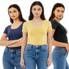 Emmalise Women's Short Sleeve Tshirt Scoop Neck Tee Value Set (3Pk, Blk, Navy, Yolk Yellow, Small) view 1