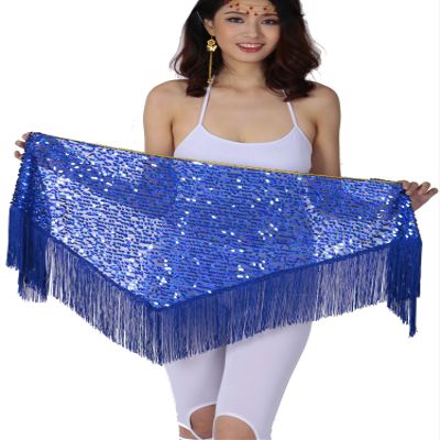 ZLTdream Women's Latin Belly Dance Triangle Hip Scarf with Tassel Dark Blue
