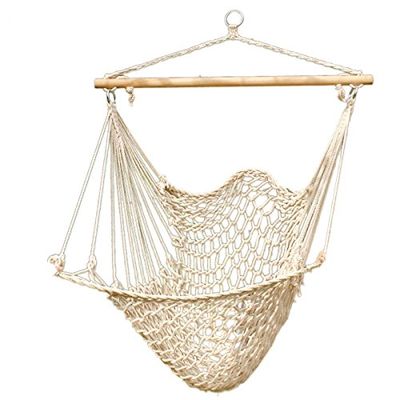 Thxbye Hammock Net Chair - Cotton Rope Cradle Chair with Wood Stretcher for Yard, Bedroom, Porch, Beach, Indoor, Outdoor Capable of 330lbs