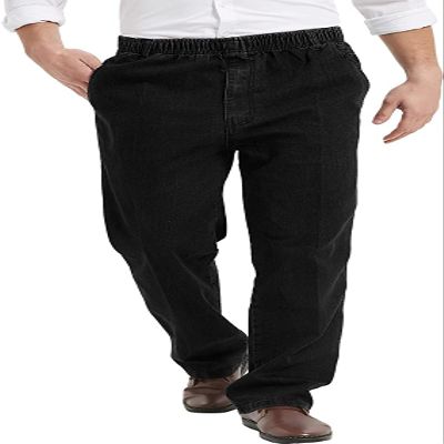 IDEALSANXUN Mens Elastic Waist Denim Solid Casual Pants (Black, 36x32)