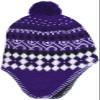 Girl's Winter Knit Hat with Ear Flaps and Pom in Purple Black Combination (Purple Black) view 1