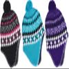 Girl's Winter Knit Hat with Ear Flaps and Pom in Pink Black Combination (Black Pink) view 2