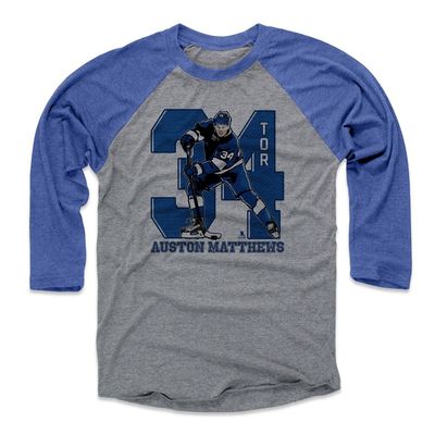 500 LEVEL Auston Matthews 3/4 Sleeve T-Shirt (Baseball Tee, XXX-Large, Royal/Heather Gray) - Auston Matthews Game B