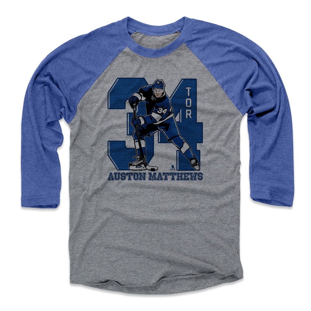 500 LEVEL Auston Matthews 3/4 Sleeve T-Shirt (Baseball Tee, XXX-Large, Royal/Heather Gray) - Auston Matthews Game B