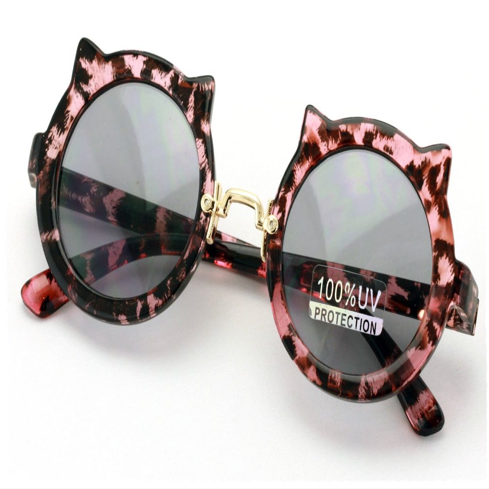 Kids sunglasses - Girl Round Circular kitty Cat Ages 2 to 8 years old - 100% UV Protection (Pink)