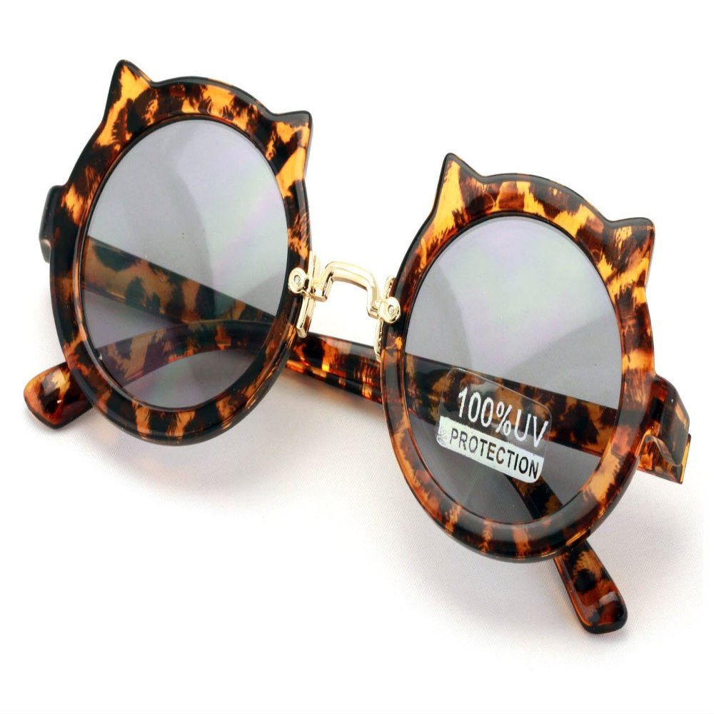 Kids sunglasses - Girl Round Circular kitty Cat Ages 2 to 8 years old - 100% UV Protection (Tortoise)