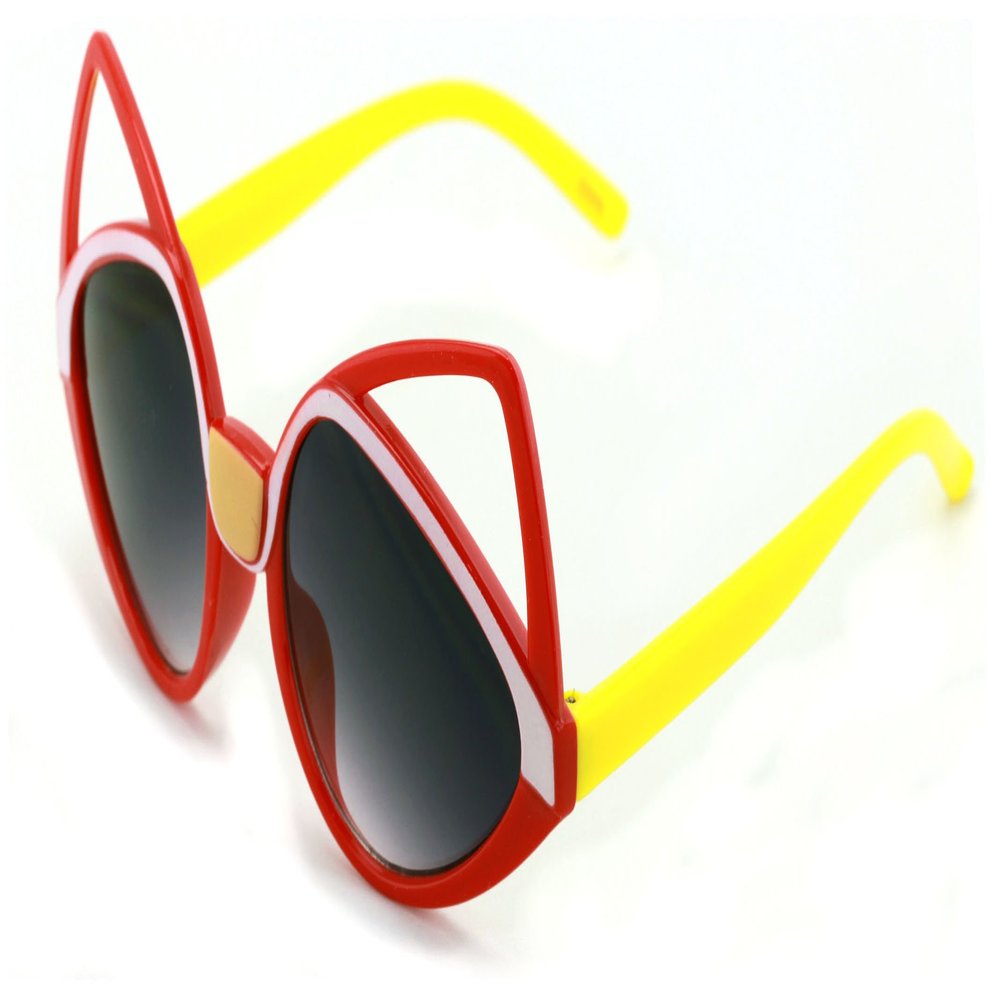 V.W.E. Kids sunglasses - Girl kitty Cat Ages 2 to 8 years old - 100% UV Protection (Red/Yellow)