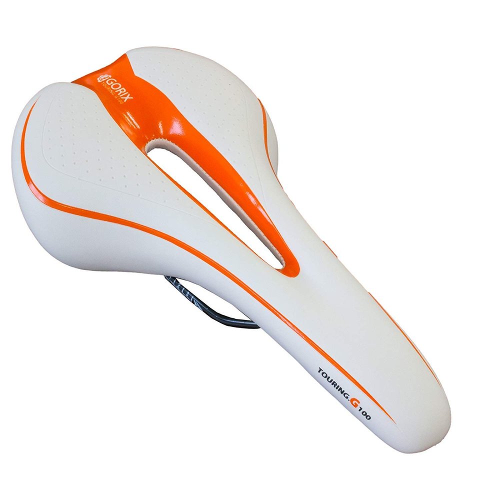 GORIX Bike Saddle Seat Comfortable Cushion with Rail Mountain Road Bicycle for Men and Women (GX-C19) (WhiteOrange)
