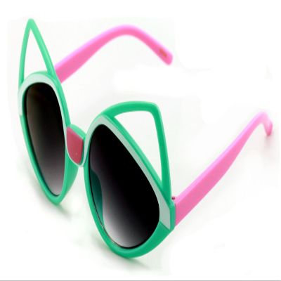 Kids sunglasses - Girl kitty Cat Ages 2 to 8 years old - 100% UV Protection (Green/Pink)