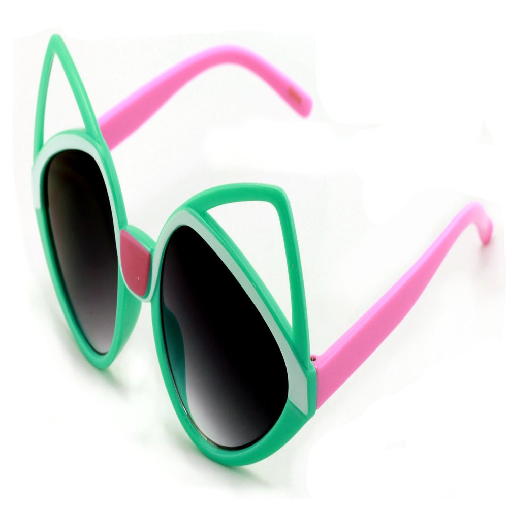 Kids sunglasses - Girl kitty Cat Ages 2 to 8 years old - 100% UV Protection (Green/Pink)
