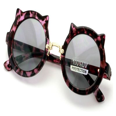 V.W.E. Kids sunglasses - Girl Round Circular kitty Cat Ages 2 to 8 years old - 100% UV Protection (Purple)