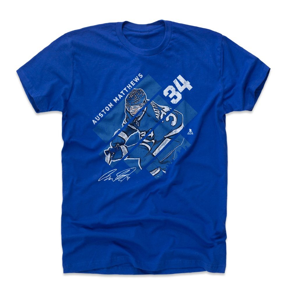 500 LEVEL Auston Matthews Shirt (Cotton, XXX-Large, Royal Blue) - Auston Matthews Stripes B WHT