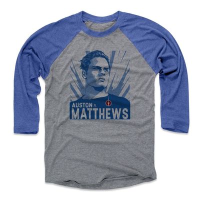 500 LEVEL Auston Matthews 3/4 Sleeve T-Shirt (Baseball Tee, XXX-Large, Royal/Heather Gray) - Auston Matthews Legend B