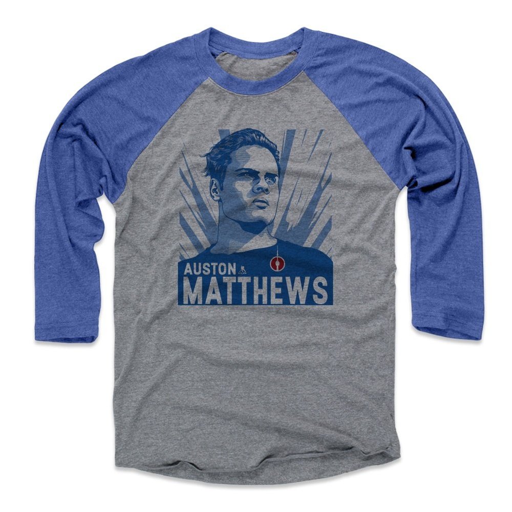 500 LEVEL Auston Matthews 3/4 Sleeve T-Shirt (Baseball Tee, XXX-Large, Royal/Heather Gray) - Auston Matthews Legend B