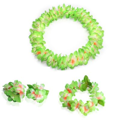 Lush Hawaiian Leis and Headpiece Set for Adults,Hawaiian Flower Leis Jumbo Necklace Bracelets Headband Set with Leaf for Hawaiian Luau Party Decoration Supplies(with Green Leavesgreen)