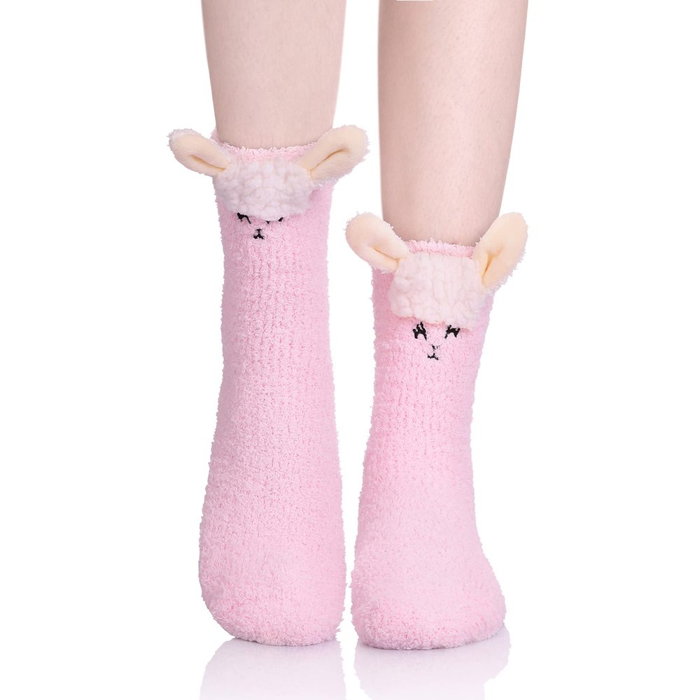LANLEO Fuzzy Socks For Women Slipper Socks Fluffy Winter Warm Soft Cozy Plush Cute Animal Sleeping Christmas Socks Sheep