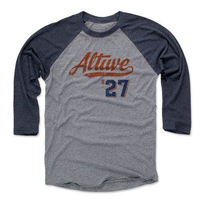 500 LEVEL Jose Altuve 3/4 Sleeve T-Shirt (Baseball Tee, X-Small, Navy/Heather Gray) - Jose Altuve Script O