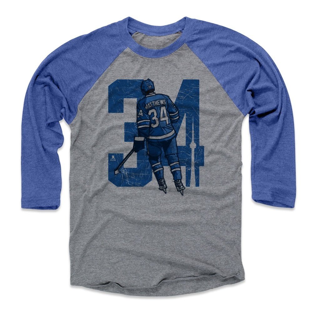 500 LEVEL Auston Matthews 3/4 Sleeve T-Shirt (Baseball Tee, XXX-Large, Royal/Heather Gray) - Auston Matthews Alpha B