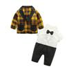 Moyikiss Studio Baby Boy Outfits Set Cotton Long Sleeves Gentleman Jumpsuit with Bow Tie & Plaid Coat 2Pcs (Yellow, 70/0-9Months) view 2