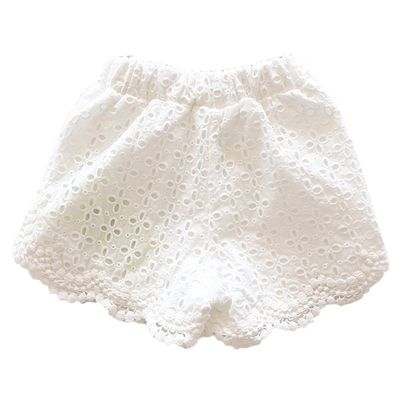 Aulase Little Girls Lovely Lace Soft Knit Pull-on Summer Beach Casual Shorts White 7-8Y/Tag 140cm