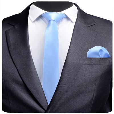 GUSLESON 2.4" Slim Necktie and Handkerchief Set For Men Solid Skinny Tie (0754-04)