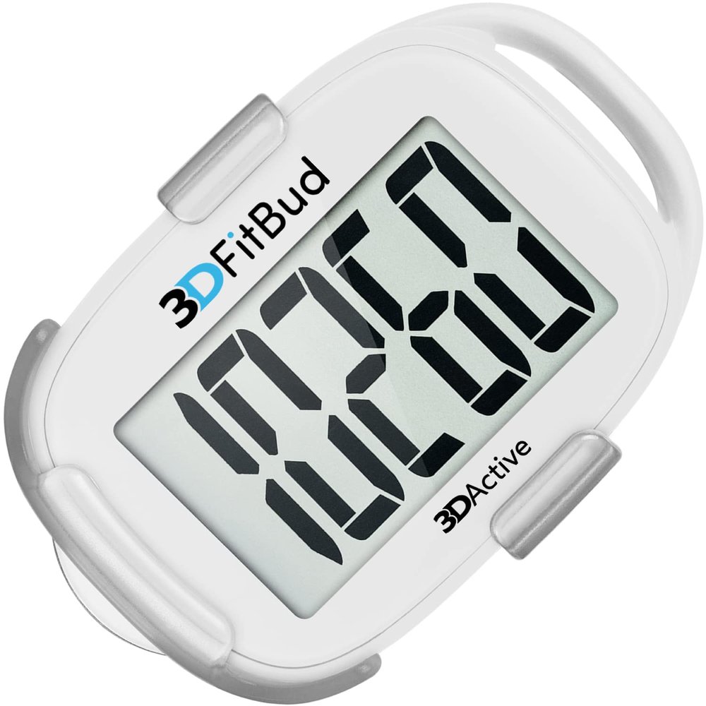 3DFitBud Simple Step Counter Walking 3D Pedometer by 3DActive with Clip, Lanyard Accurate Step Tracker Large Display, Easy to Use for Kids Men Women Adult Seniors Daily Step Tracking - A420S - White