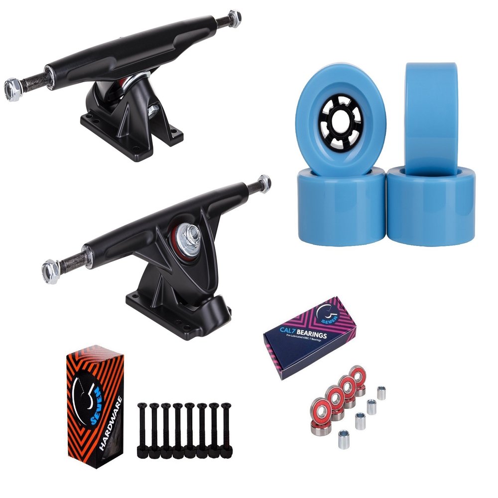 Cal 7 Longboard Flywheel 10.75" Axle Black Truck Bearing 90mm Light Blue Skateboard Wheels