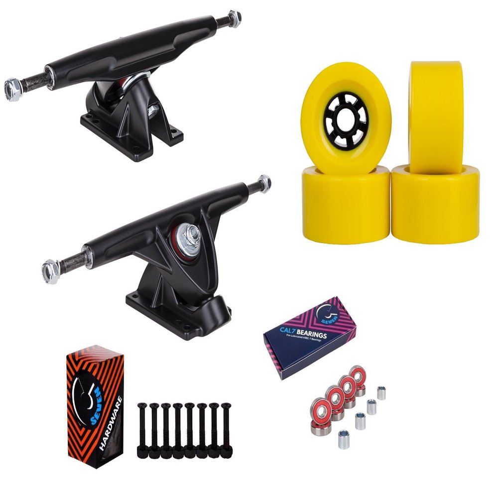 Cal 7 Longboard Flywheel 10.75" Axle Black Truck Bearing 90mm Yellow Skateboard Wheels