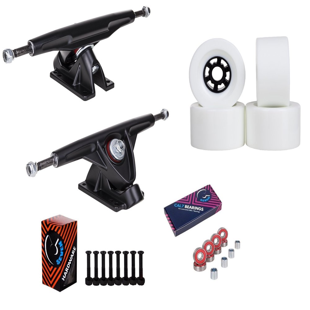 Cal 7 Longboard Flywheel 10.75" Axle Black Truck Bearing 90mm White Skateboard Wheels