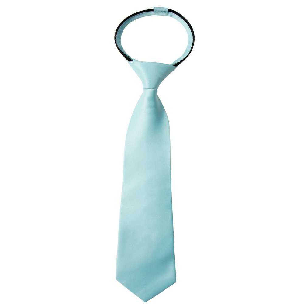 Spring Notion Boys' Pre-tied Satin Zipper Necktie - Adjustable Ties for Kids, Medium, Aqua