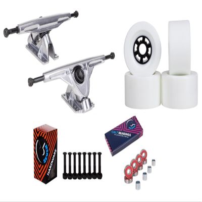 Cal 7 Longboard Flywheel 10.75" Axle Silver Truck Bearing 90mm White Skateboard Wheels