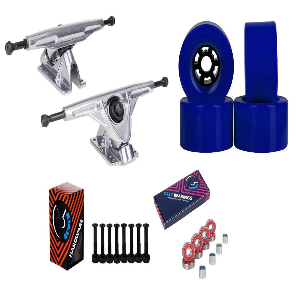 Cal 7 Longboard Flywheel 10.75" Axle Silver Truck Bearing 97mm Blue Skateboard Wheels