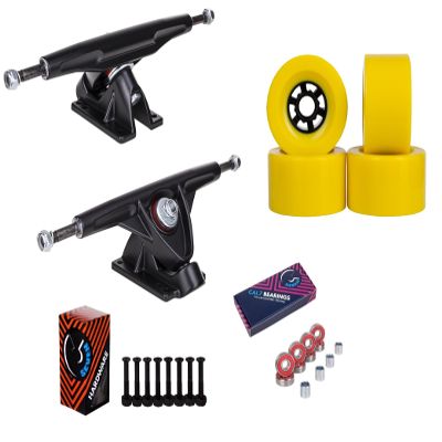 Cal 7 Longboard Flywheel 10.75" Axle Black Truck Bearing 83mm Yellow Skateboard Wheels