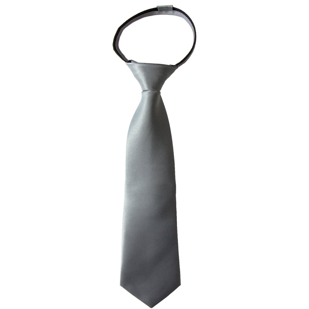 Spring Notion Boys' Pre-tied Satin Zipper Necktie - Adjustable Ties for Kids, X-Large, Medium Grey