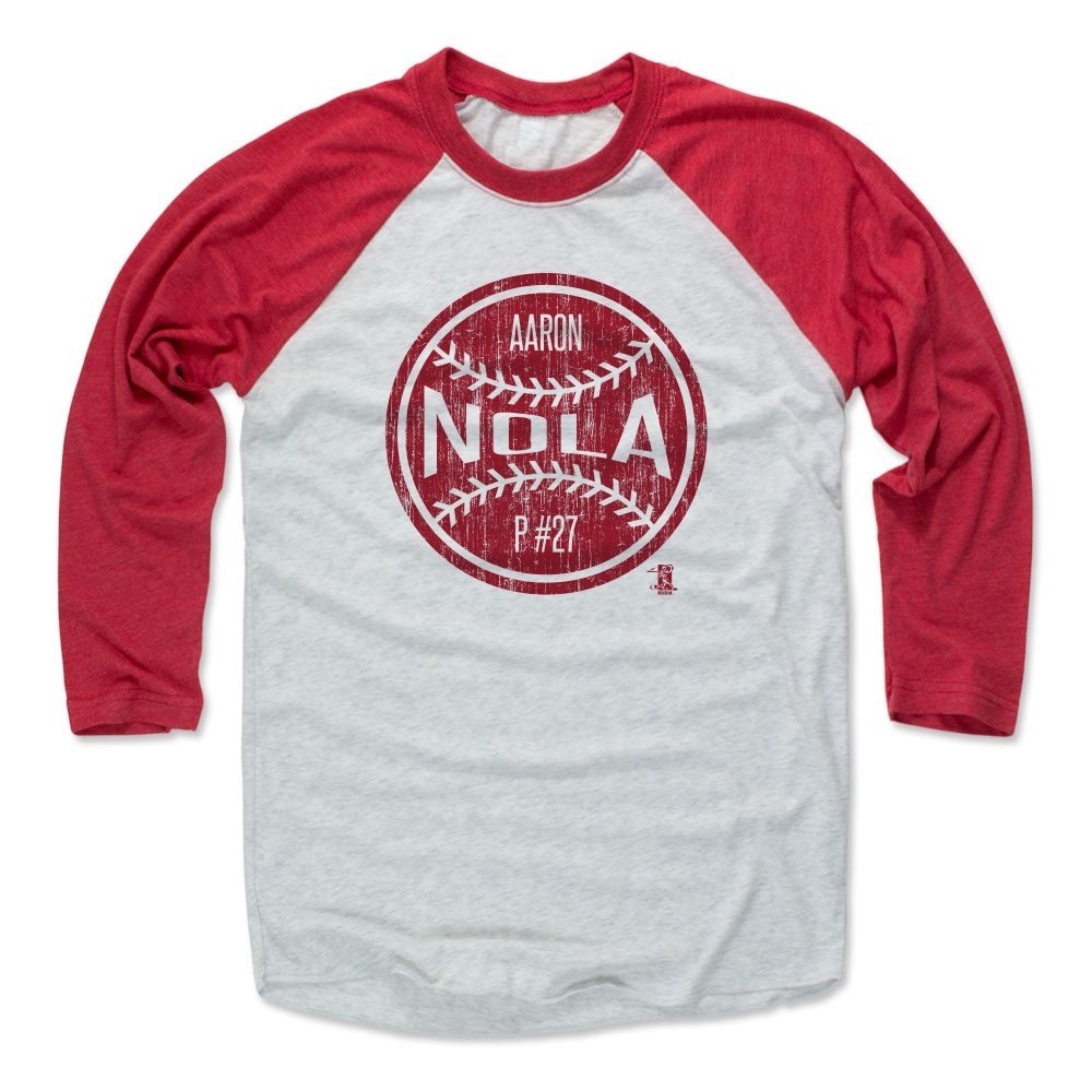 500 LEVEL Aaron Nola 3/4 Sleeve T-Shirt (Baseball Tee, X-Small, Red/Ash) - Aaron Nola Ball R