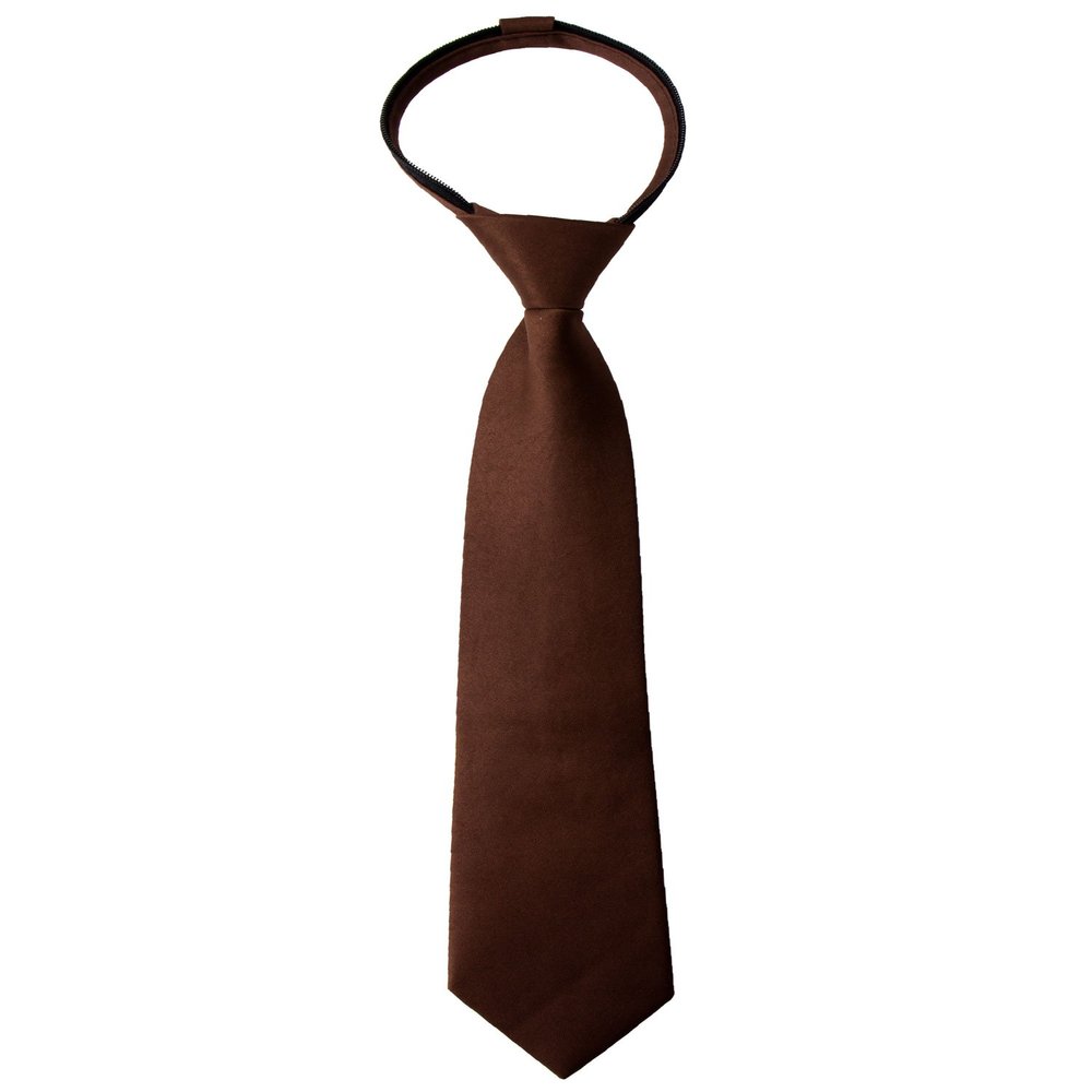Spring Notion Boys' Pre-tied Satin Zipper Necktie - Adjustable Ties for Kids, Large, Brown
