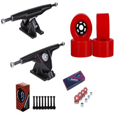 Cal 7 Longboard Flywheel 10.75" Axle Black Truck Bearing 90mm Red Skateboard Wheels