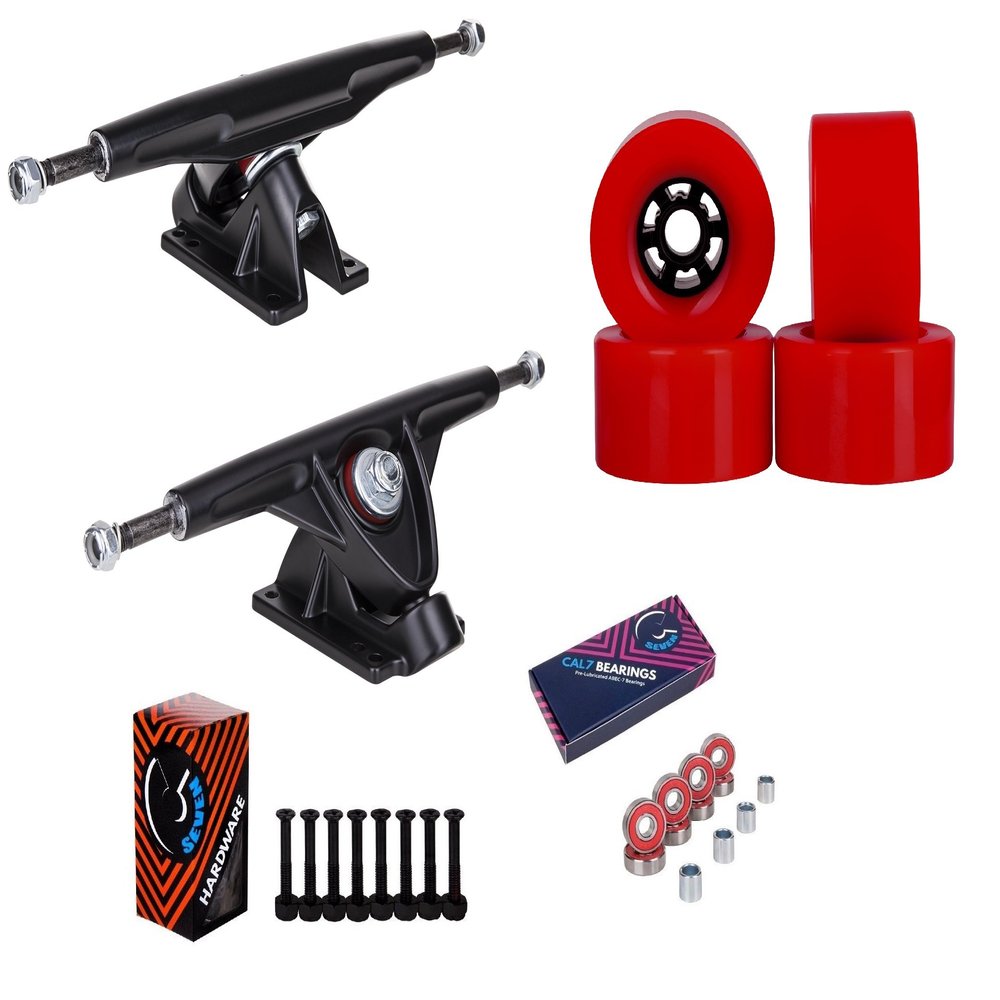 Cal 7 Longboard Flywheel 10.75" Axle Black Truck Bearing 90mm Red Skateboard Wheels