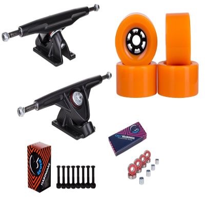 Cal 7 Longboard Flywheel 10.75" Axle Black Truck Bearing 90mm Orange Skateboard Wheels