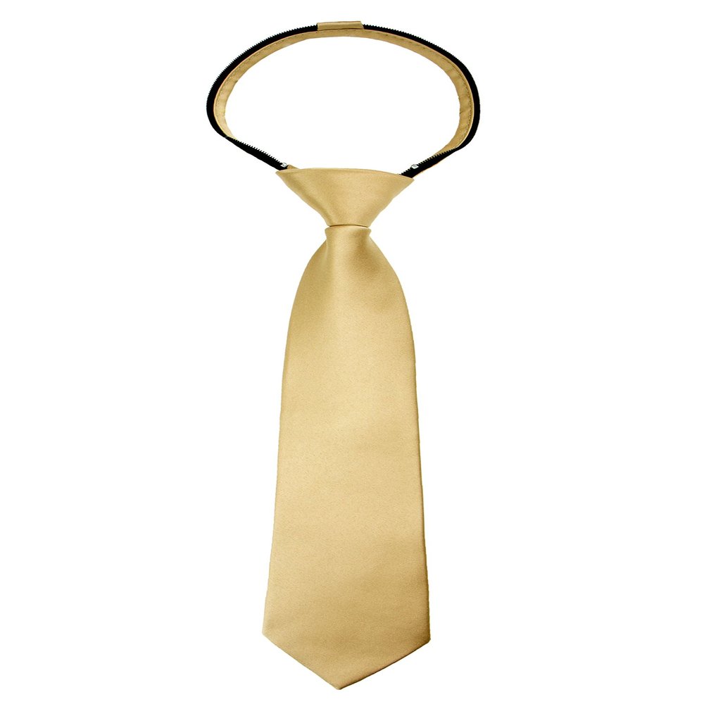 Spring Notion Boys' Pre-tied Satin Zipper Necktie - Adjustable Ties for Kids, X-Large, Antique Gold