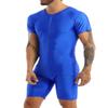 ACSUSS Men's Spandex Zipper Front Bodysuit Workout Dance Biketard Unitard Wrestling Singlet Jumpsuit Blue Medium view 2