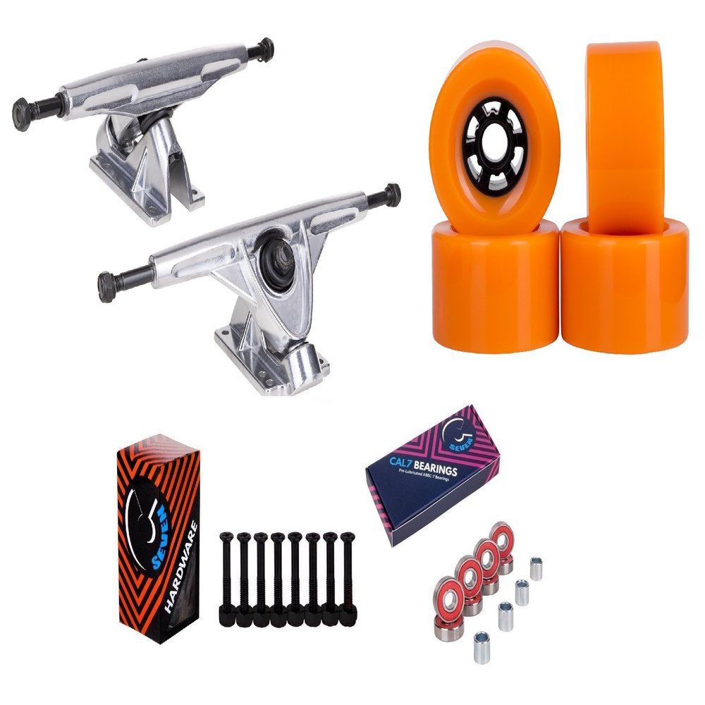 Cal 7 Longboard Flywheel 10.75" Axle Silver Truck Bearing 90mm Orange Skateboard Wheels