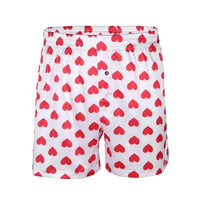 ACSUSS Men Adults Frilly Satin Boxers Shorts Silk Summer Sleep Bottom Underwear for Valentines Day Heart Print White Medium